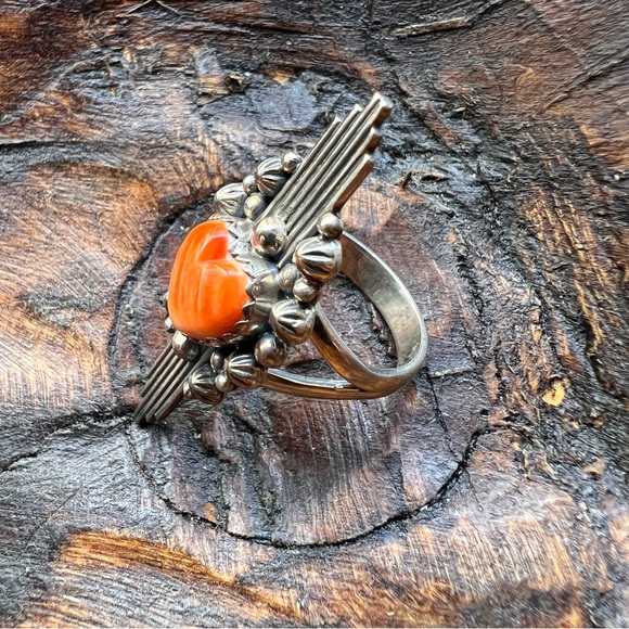 925 Sterling Silver & Spiny Oyster Heart Ring Size 8 •Southwestern• - Picture 3 of 10